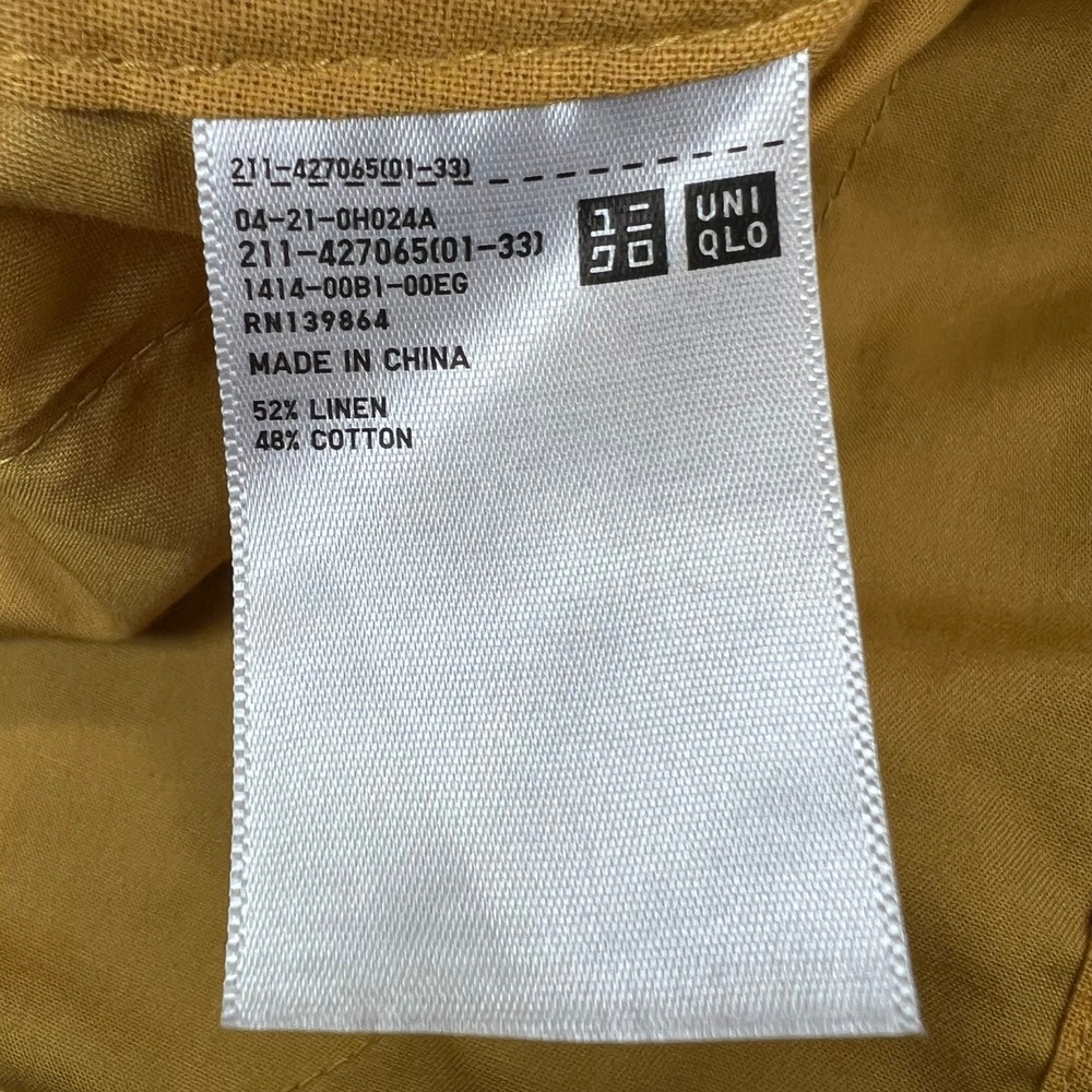 UNIQLO Shirt Jacket Womens L Mustard Yellow Linen Cotton 211-427065 Oversized - Picture 7 of 16